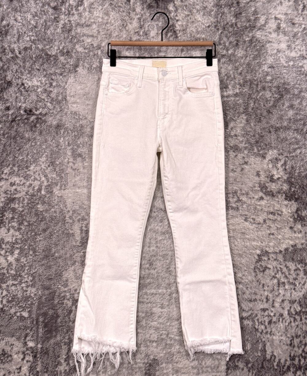 Mother Jeans 26 Womens Lil Insider Crop Step Fray White Denim